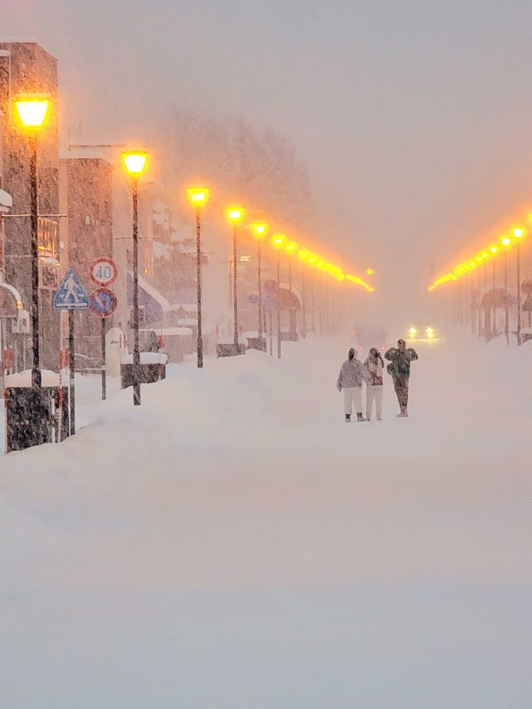 雪のなかの観光客